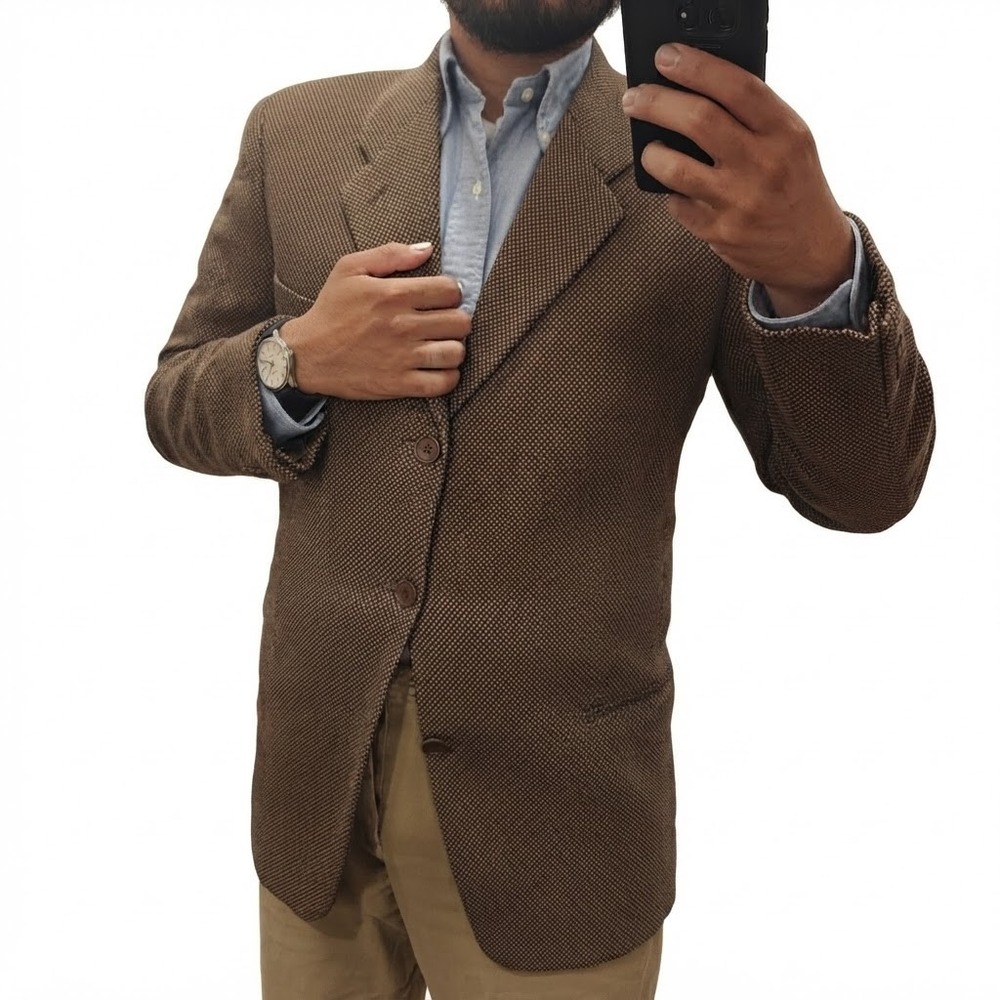 Vintage 80s Giorgio Armani Blazer Men Brown Hopsack Power Suit 40 Reg Jacket 40R